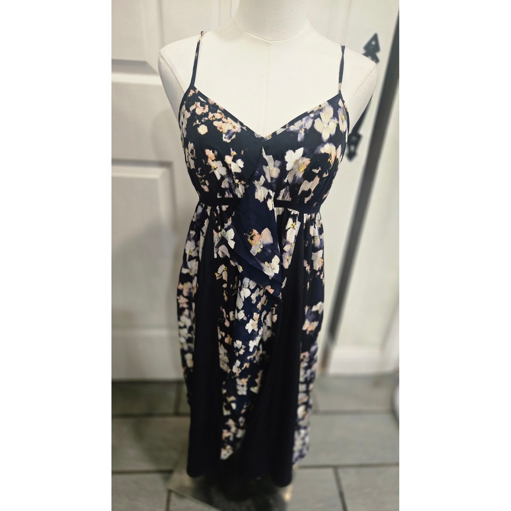 Simply Vera Vera Wang Navy Blue Floral Midi Dress Sleeveless Pockets Small